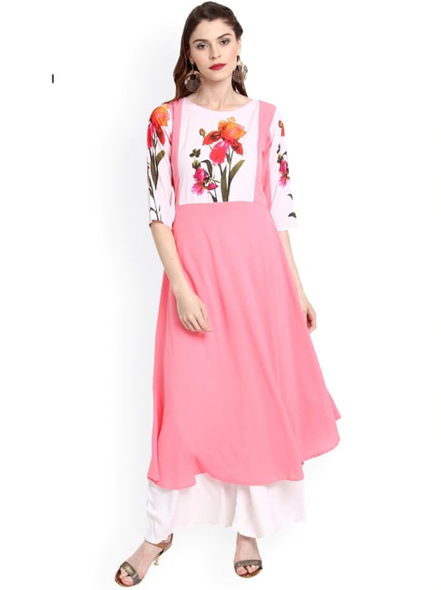 Janasya Pink Printed Fit & Flare Kurta Price in India