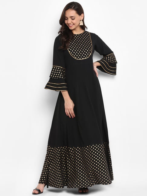 Janasya Black Printed Anarkali Kurta Price in India