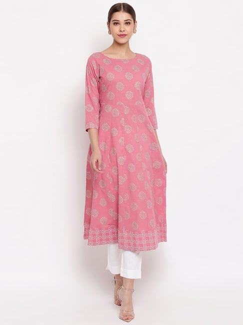 Janasya Pink Printed Fit & Flare Kurta Price in India