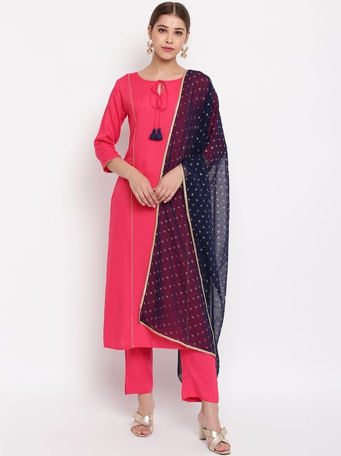 Janasya Pink Kurta With Pant & Dupatta Price in India