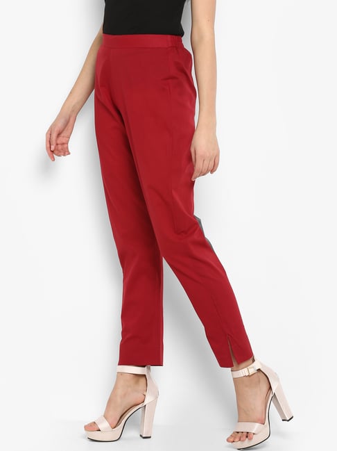 Lyra Red Cotton Ankle Length Pants