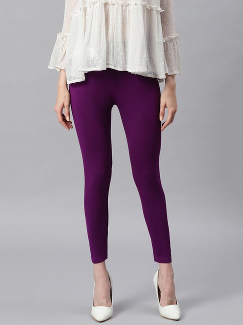Buy Janasya Purple Regular Fit Leggings 