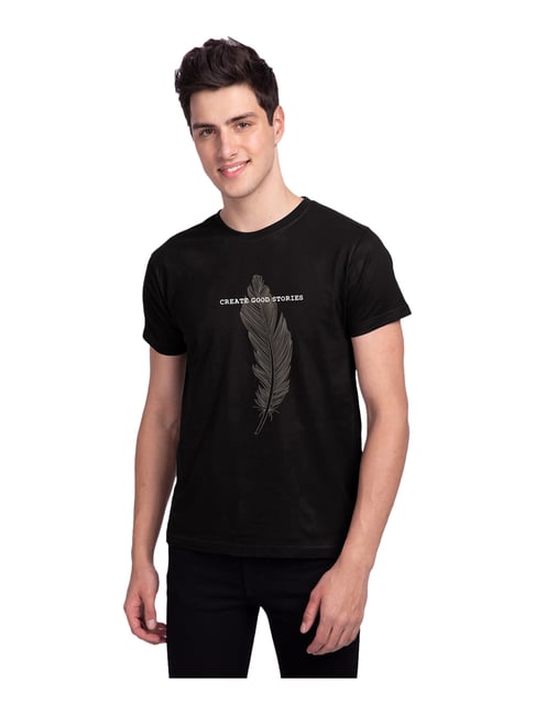 Bewakoof Men's Black Create Good Stories Typography T-shirt