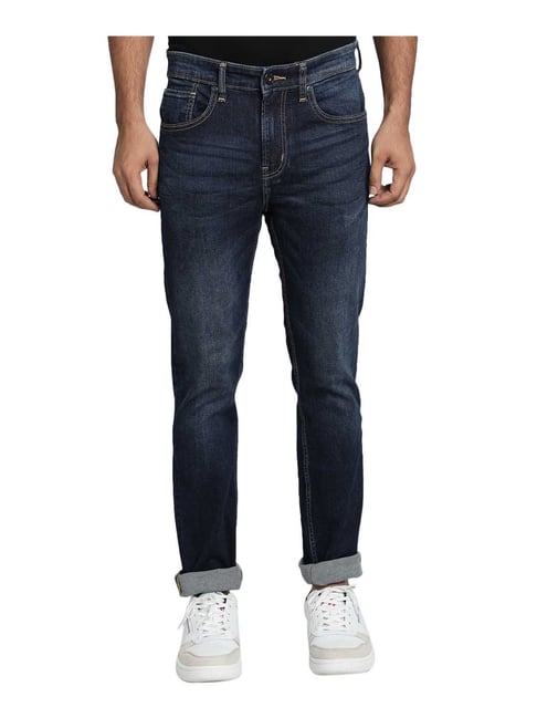 Red Tape Men's Dark Blue Cotton Elastane Skinny Fit Jeans