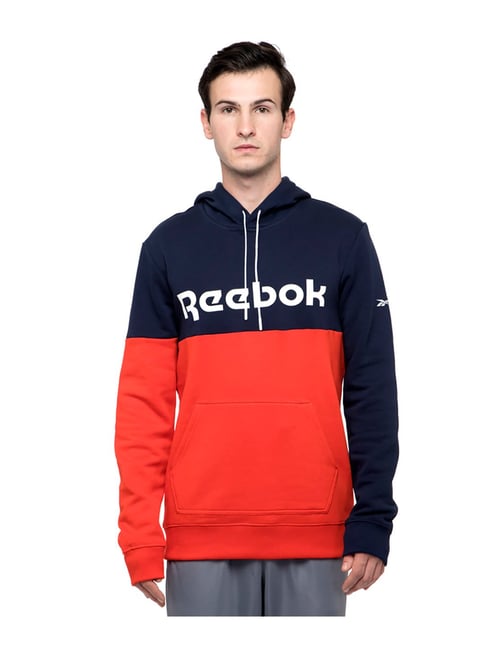 Buy Reebok Navy & Orange Colour-Block Hooded Sweatshirt for Men