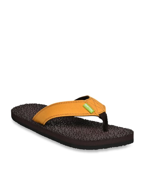 United Colors of Benetton Men's Yellow & Brown Flip Flops