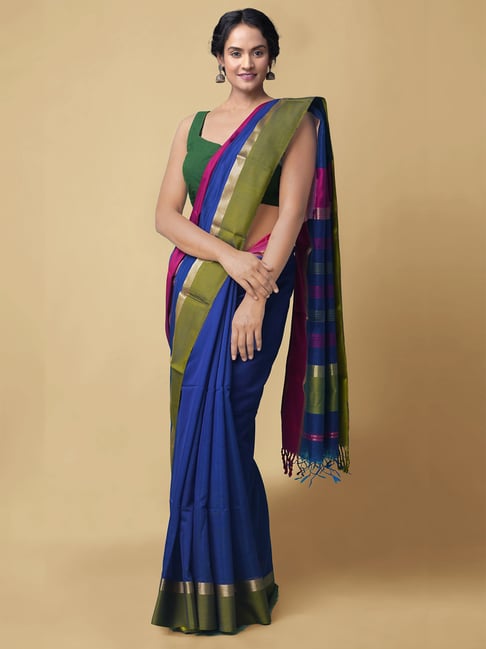 Unnati Silks Women's Pure Handloom Maheshwari Silk Cotton Saree Price in India