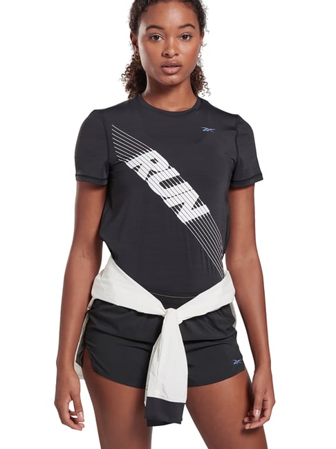 Reebok Black Printed Sports T-Shirt-image-2