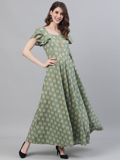 Aks Green Round Neck Maxi Dress Price in India