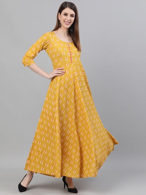 Aks Yellow Round Neck Maxi Dress Price in India