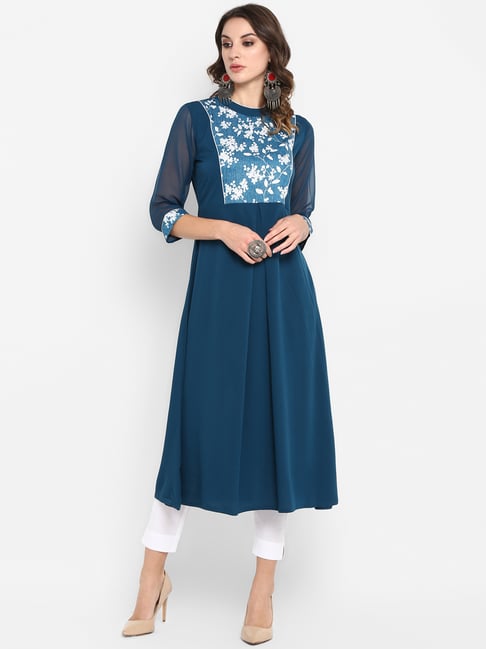 Janasya Blue Printed A Line Kurta Price in India