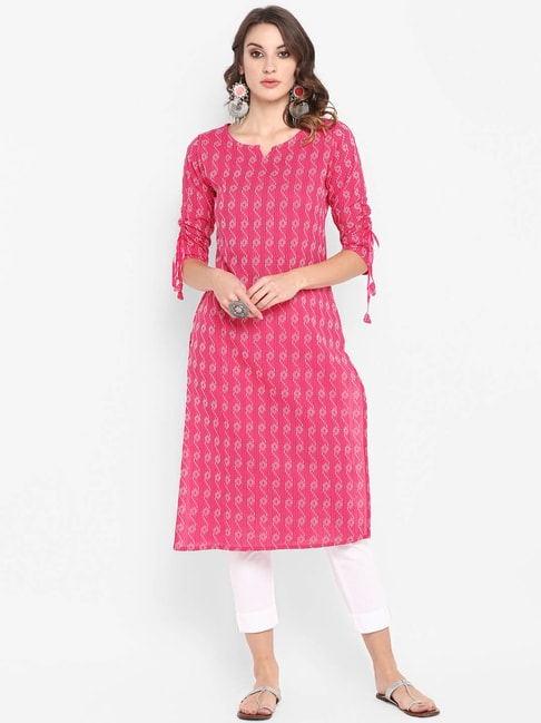 Janasya Pink Printed Straight Kurta Price in India