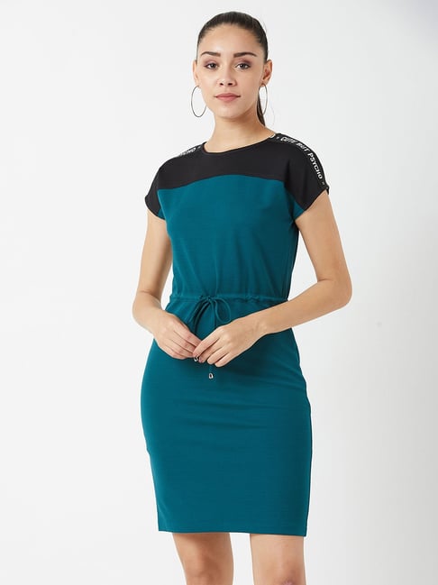 Miss Chase Teal & Black Relaxed Fit Dress Price in India