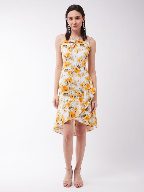 Miss Chase Off White & Yellow Floral Print Dress Price in India