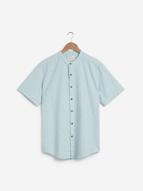 Buy ETA by Westside Light Blue Self-Patterned Resort-Fit Shirt Online ...