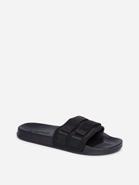 Buy SOLEPLAY by Westside Black Dual Strap Slides Online at best price ...