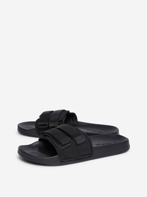 Buy SOLEPLAY by Westside Black Dual Strap Slides Online at best price ...