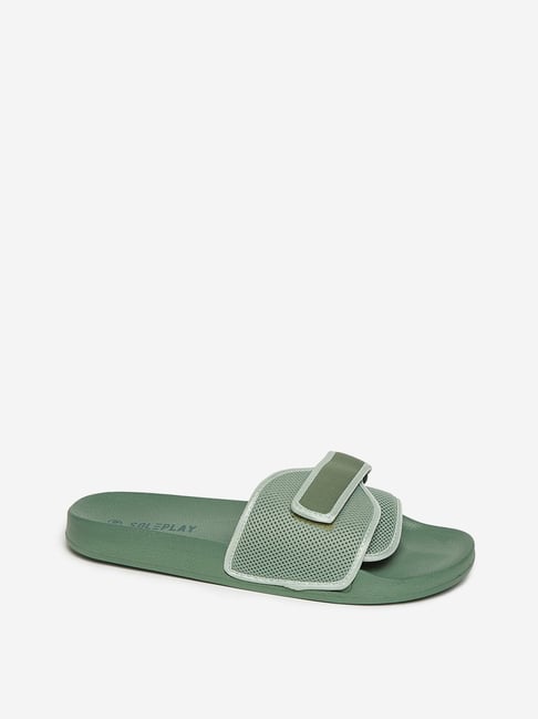 Buy SOLEPLAY by Westside Sage-Green Mesh Design Slides Online at best ...