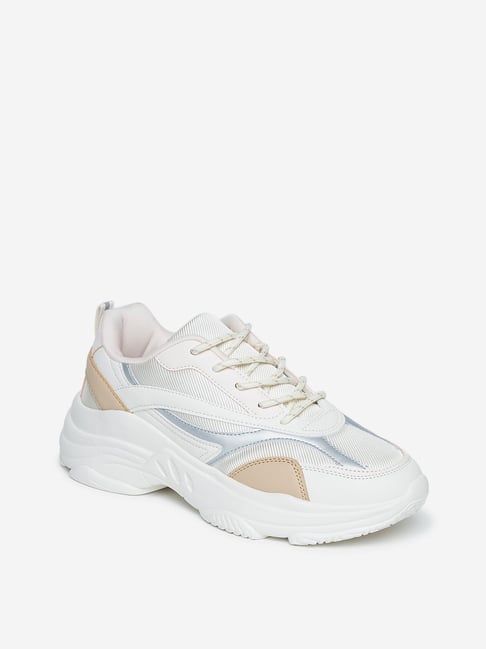 LUNA BLU by Westside White Mesh Pattern Chunky Sneakers