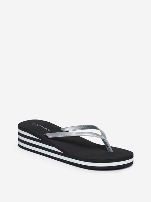 LUNA BLU by Westside Black Wedge Heel Flip-Flops