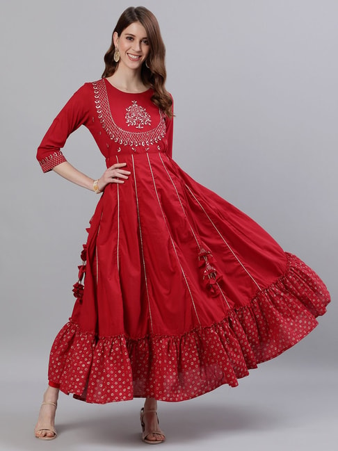 Ishin Red Embellished Maxi Dress Price in India