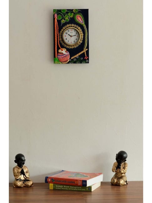 eCraftIndia Wooden Papier Mache Matki Design Artistic Handcrafted Wall Clock-picture-13