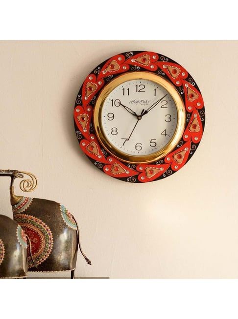 eCraftIndia Creative Crystal studded Red Hearts Wooden Handcrafted Wall Clock-picture-34