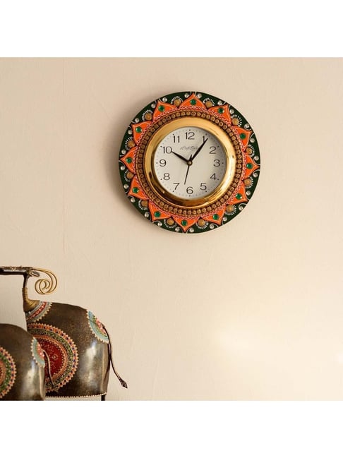 eCraftIndia Crystal Studded Floral Shape Papier-Mache Wooden Handcrafted Wall Clock-picture-47