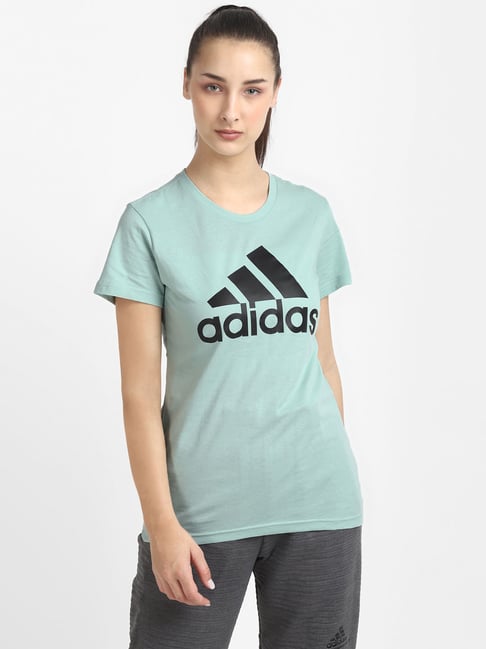 Buy Adidas Green Graphic Print Regular Fit W Bos Co Tee for Women