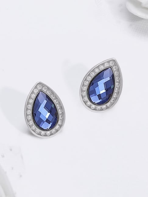 Sapphire Leaf Gold Finish Earrings  South India Jewels