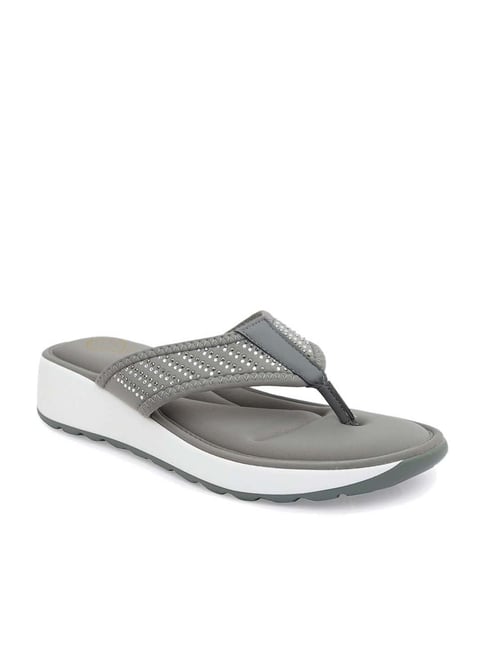 CERIZ Women's Calida Grey Thong Wedges