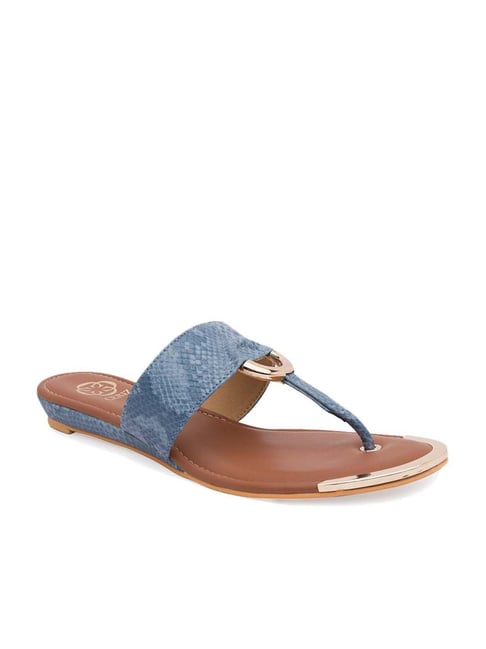 CERIZ Women's Catalina Navy T-Strap Sandals