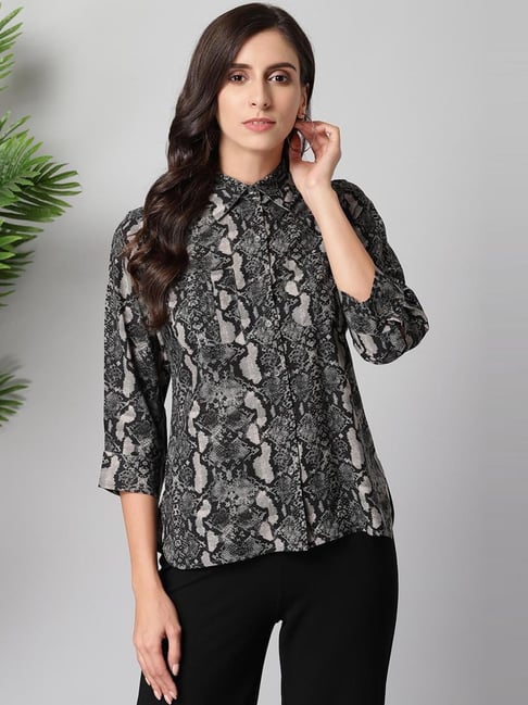 Lakshita Black & Grey Printed Shirt Price in India