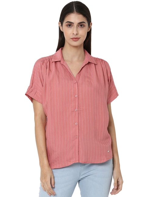 Solly by Allen Solly Pink Striped Shirt Price in India