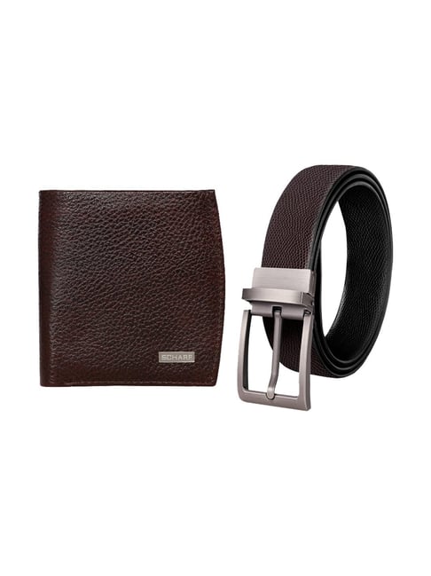Scharf Brown Leather Set Of Waist Belt And Wallet For Men