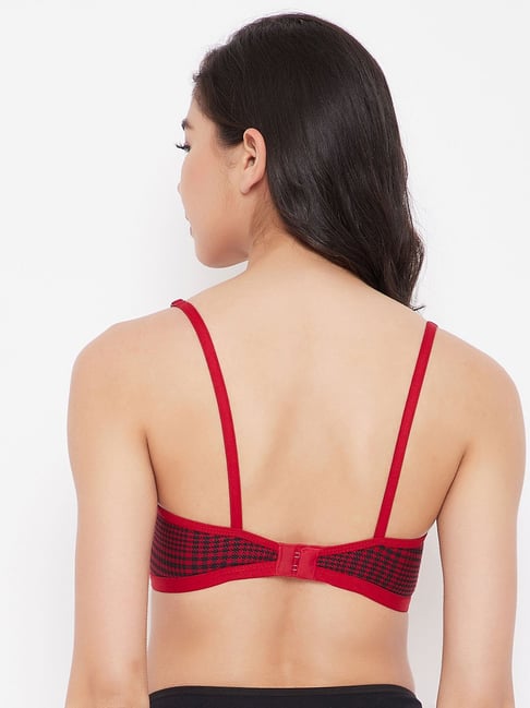 Buy Clovia Red & Black Non Wired Non Padded Plunge Bra for Women
