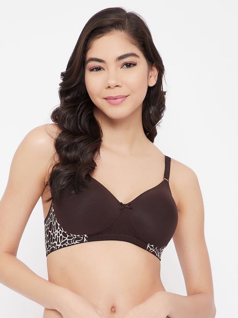 Buy Clovia Padded Non-Wired Full Coverage T-Shirt Bra - Brown at