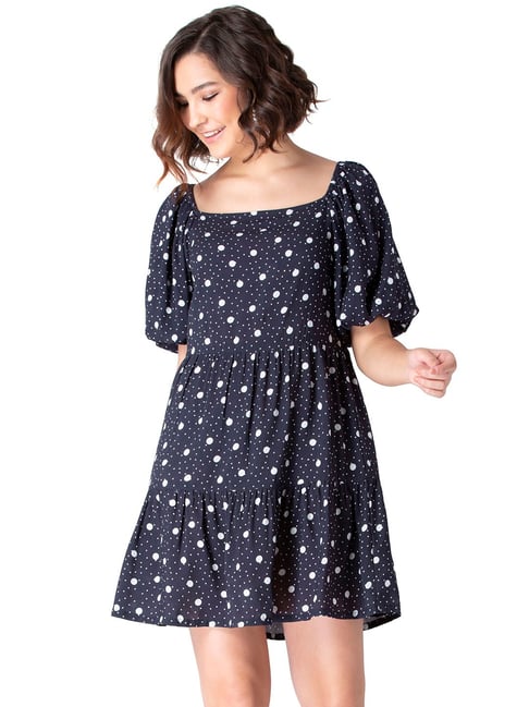 FabAlley Black Polka Tiered Dress Price in India