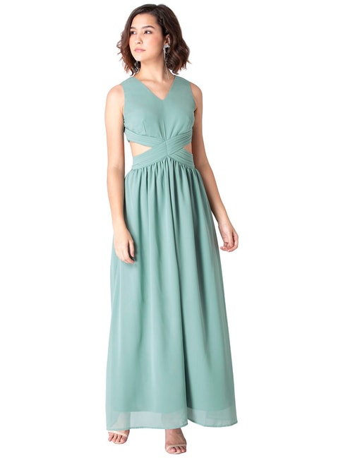 FabAlley Sea Foam Cut Out Waist Maxi Dress Price in India