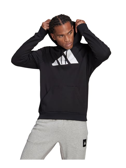 Adidas Black Striped Hooded Sweatshirt