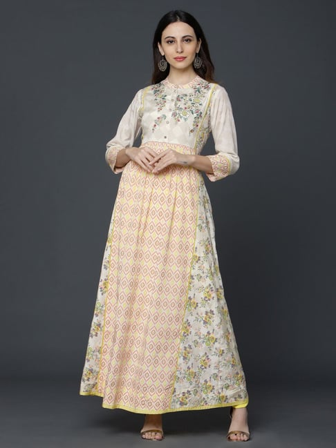 Ojas Design White Embroidered A Line Kurta Price in India