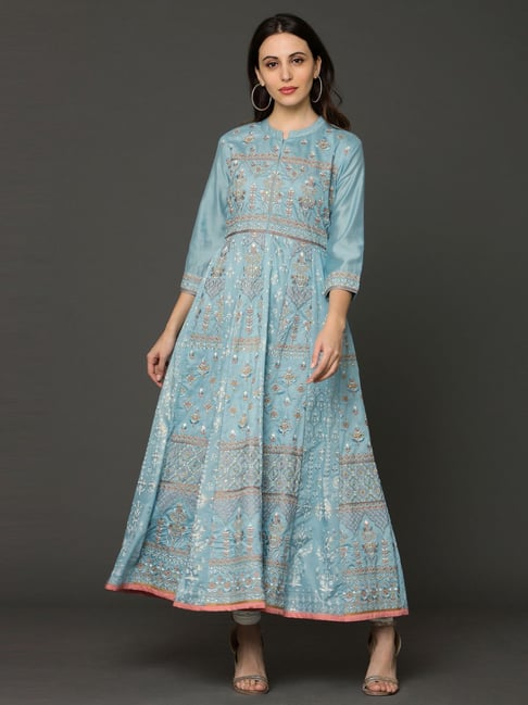 Ojas Design Blue Embroidered A Line Kurta Price in India