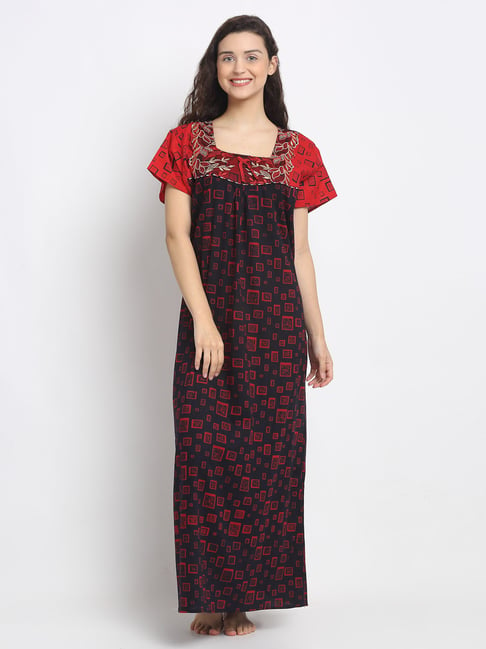 Buy Red Printed Cotton Nighty (Free Size) Online at Secret Wish