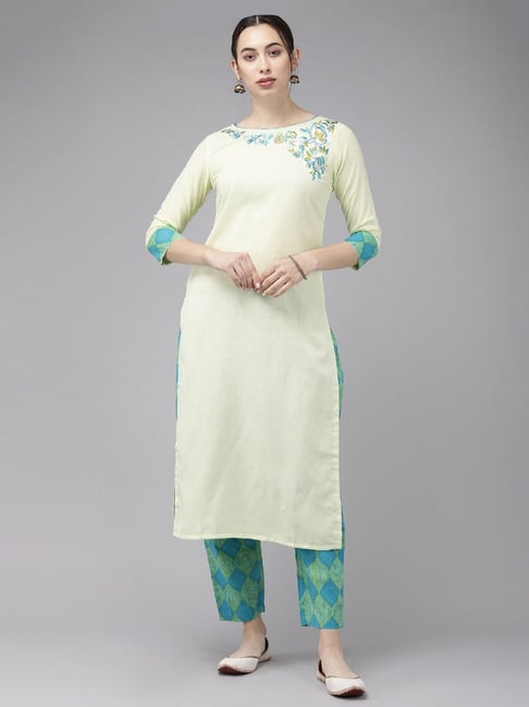 Indo Era Green Embroidered Kurta Pant Set Price in India