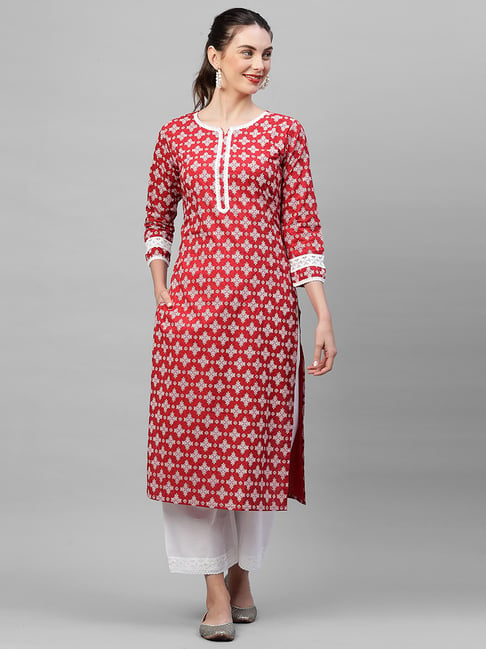 Indo Era Red & White Printed Kurta & Palazzo Set Price in India