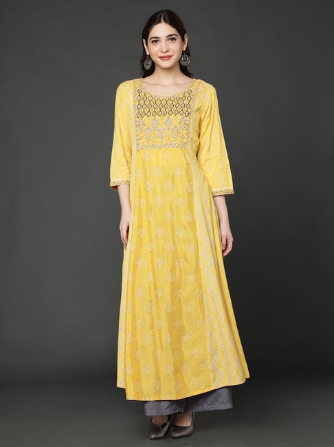 Ojas Design Yellow Embellished Anarkali Kurta Price in India