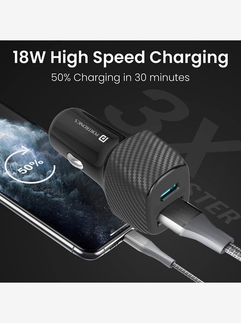 Buy Portronics Car Power Mini POR1287 18W Dual Port Car Charger Online