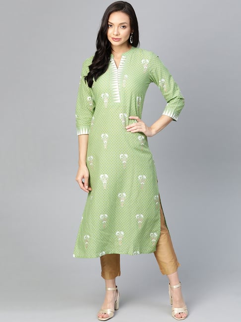 Yuris Light Green Printed Straight kurta Price in India