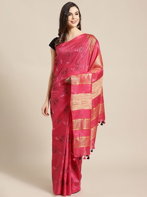 Kalakari India Pink Embroidered Saree With Unstitched Blouse Price in India