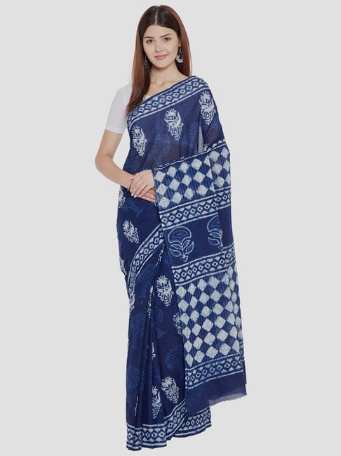 Kalakari India Navy Cotton Printed Saree With Unstitched Blouse-picture-34